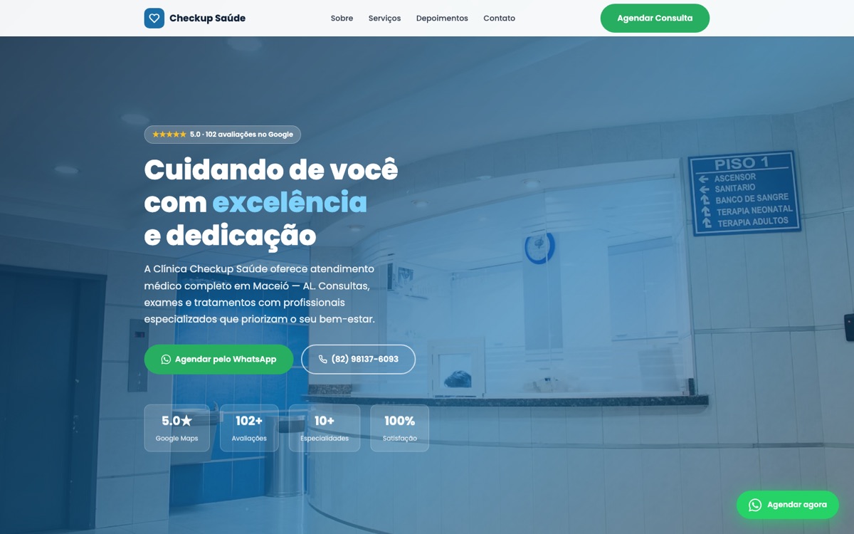 Captura de tela da landing page da Checkup Saúde