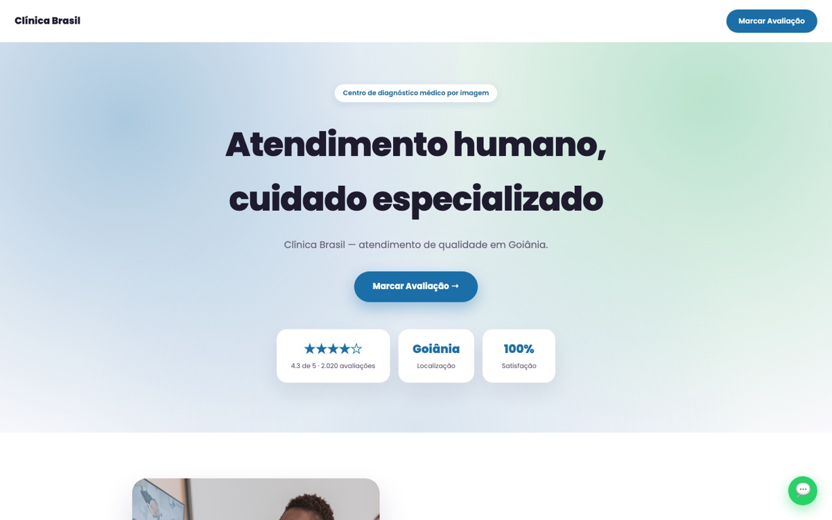 Captura de tela da landing page da Clínica Brasil